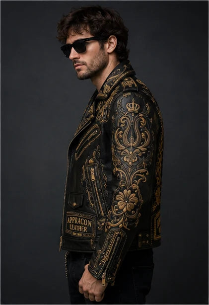 Double Printed -Headed Eagle Moto Leather Jacket
