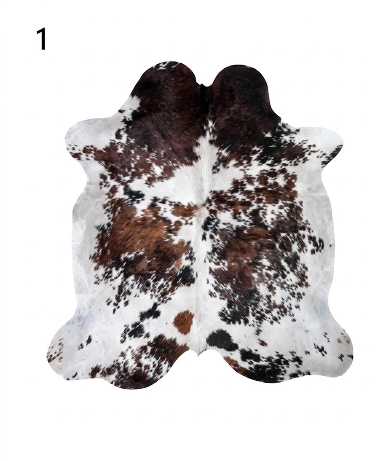 Tricolor Cowhide Rug - Genuine Leather Brown, Black & White Area Rug
