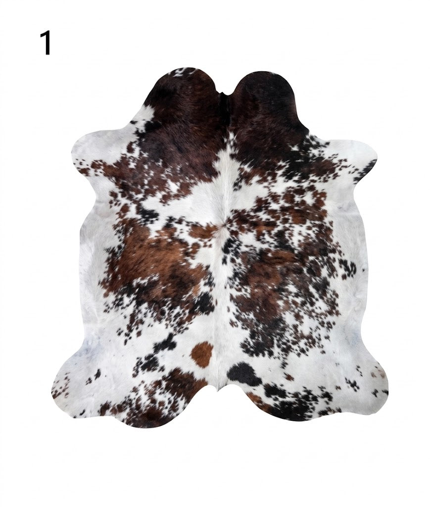 Tricolor Cowhide Rug - Genuine Leather Brown, Black & White Area Rug