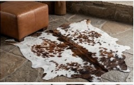 Genuine Tricolor Cognac & Black Speckled Cowhide Rug | Honey Brown & White Cowskin Area Rug | Rustic Modern Western Leather Carpet