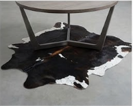 Genuine Jet Black Cowhide Rug | White Peppered Trim & Brown Spine Cowskin Area Rug | Modern Western Leather Carpet
