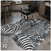 Authentic Black and White Zebra Stenciled Cowhide Rug -  Printed Leather Area Rug