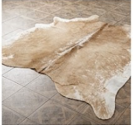 Natural Tan and White Cowhide Rug, Genuine Hair-on-Hide Floor Mat