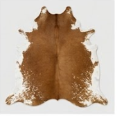 Authentic Cognac Brown & White Cowhide Area Rug – Genuine Natural Leather Accent Mat