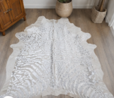 Authentic Silver Stenciled Cowhide Rug - Metallic Printed Leather Area Rug