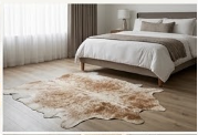 Authentic Golden Tan & White Salt Speckled Cowhide Area Rug – Genuine Natural Leather Accent Mat