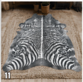 Authentic Black and White Zebra Stenciled Cowhide Rug -  Printed Leather Area Rug