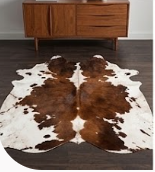 Genuine Chestnut Brown & White Cowhide Rug | Natural Tri-Color Spotted Cowskin Area Rug | Rustic Leather Carpet for Living Room
