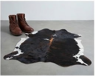 Genuine Jet Black Cowhide Rug | White Peppered Trim & Brown Spine Cowskin Area Rug | Modern Western Leather Carpet