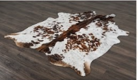 Genuine Tricolor Cognac & Black Speckled Cowhide Rug | Honey Brown & White Cowskin Area Rug | Rustic Modern Western Leather Carpet