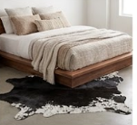 Genuine Jet Black Cowhide Rug | White Peppered Rimmed Leather Area Rug | Modern Black & White Western Cowskin Carpet for Living Room