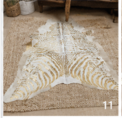 Authentic Gold Stenciled Cowhide Rug - Metallic Printed Leather Area Rug