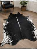 Authentic Jet Black & White Speckled Spine Cowhide Area Rug – Genuine Leather Accent Mat