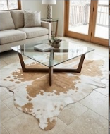 Genuine Champagne Beige & White Cowhide Rug | Natural Light Tan Spotted Cowskin Area Rug | Soft Cream Leather Carpet for Living Room
