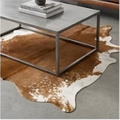 Authentic Cognac Brown & White Cowhide Area Rug – Genuine Natural Leather Accent Mat