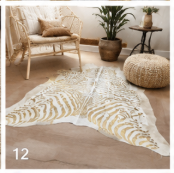 Authentic Gold Stenciled Cowhide Rug - Metallic Printed Leather Area Rug