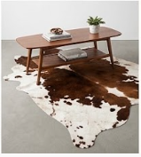 Genuine Chestnut Brown & White Cowhide Rug | Natural Tri-Color Spotted Cowskin Area Rug | Rustic Leather Carpet for Living Room