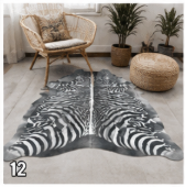Authentic Black and White Zebra Stenciled Cowhide Rug -  Printed Leather Area Rug