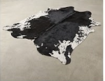 Genuine Jet Black Cowhide Rug | White Peppered Rimmed Leather Area Rug | Modern Black & White Western Cowskin Carpet for Living Room
