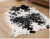 Authentic Black and White Speckled Cowhide Rug -  Leather Area Rug