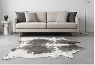 Genuine Grey & White Cowhide Rug | Natural Charcoal Spotted Cowskin Area Rug | Modern Silver Leather Carpet for Living Room