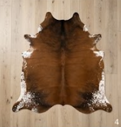 Genuine Brown & White Cowhide Rug | Natural Chestnut Leather Area Rug | White Rimmed Western Cowskin Carpet for Living Room