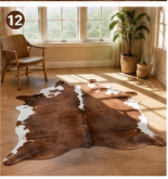 Genuine Brown and White Cowhide Rug | Chestnut Tan & Pure White Leather Area Rug | Classic Western Cowskin Floor Carpet