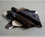 Genuine Jet Black Cowhide Rug | White Peppered Trim & Brown Spine Cowskin Area Rug | Modern Western Leather Carpet