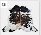 Genuine Tricolor Cowhide Rug | Black, Dark Brown & White Spotted Leather Area Rug | Authentic Symmetrical Cowskin Floor Carpet