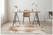 Authentic Golden Tan & White Salt Speckled Cowhide Area Rug – Genuine Natural Leather Accent Mat