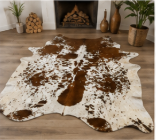 Genuine Chestnut Brown Speckled Cowhide Rug | Salt and Pepper Brown Cowskin Area Rug | Natural Tricolor Leather Carpet for Living Room