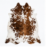 Authentic Chestnut & White Speckled Cowhide Area Rug – Genuine Tricolor Leather Accent Mat