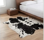 Genuine Black and White Cowhide Rug | Natural Spotted Holstein Pattern Cowskin Area Rug | Modern Leather Carpet for Living Room
