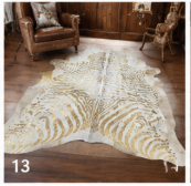 Authentic Gold Stenciled Cowhide Rug - Metallic Printed Leather Area Rug