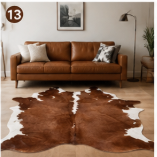 Genuine Brown and White Cowhide Rug | Chestnut Tan & Pure White Leather Area Rug | Classic Western Cowskin Floor Carpet