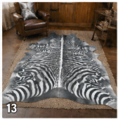 Authentic Black and White Zebra Stenciled Cowhide Rug -  Printed Leather Area Rug
