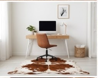 Genuine Chestnut Brown & White Cowhide Rug | Natural Spotted Warm Brown Cowskin Area Rug | Rustic Leather Carpet for Living Room