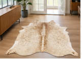 Authentic Light Beige & Cream Salt Pepper Cowhide Area Rug – Genuine Natural Leather Accent Mat