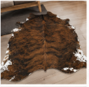 Brown Brindle Cowhide Rug - Genuine Dark Chestnut Leather Area Rug