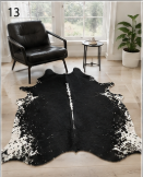 Authentic Jet Black & White Speckled Spine Cowhide Area Rug – Genuine Leather Accent Mat