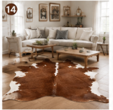 Genuine Brown and White Cowhide Rug | Chestnut Tan & Pure White Leather Area Rug | Classic Western Cowskin Floor Carpet