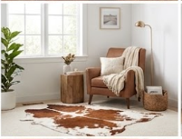 Genuine Chestnut Brown & White Cowhide Rug | Natural Spotted Warm Brown Cowskin Area Rug | Rustic Leather Carpet for Living Room