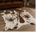 Genuine Chestnut Brown Speckled Cowhide Rug | Salt and Pepper Brown Cowskin Area Rug | Natural Tricolor Leather Carpet for Living Room