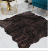 Authentic Dark Brown Stenciled Cowhide Rug -  Printed Leather Area Rug