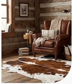 Genuine Chestnut Brown & White Cowhide Rug | Natural Tri-Color Spotted Cowskin Area Rug | Rustic Leather Carpet for Living Room