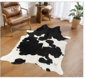 Classic Black and White Cowhide Rug - Genuine Natural Leather Area Rug