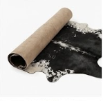 Genuine Jet Black Cowhide Rug | White Peppered Rimmed Leather Area Rug | Modern Black & White Western Cowskin Carpet for Living Room