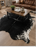 Authentic Jet Black & White Speckled Spine Cowhide Area Rug – Genuine Leather Accent Mat