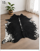 Genuine Jet Black & White Cowhide Rug | Natural Black Peppered Leather Area Rug | White Rimmed Western Cowskin Carpet for Living Room