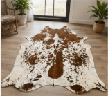 Genuine Chestnut Brown Speckled Cowhide Rug | Salt and Pepper Brown Cowskin Area Rug | Natural Tricolor Leather Carpet for Living Room